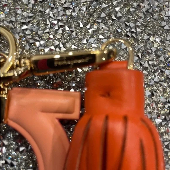 Ferragamo Nectarine Key Holder With Orange Tassel/Gold Hardware NIB